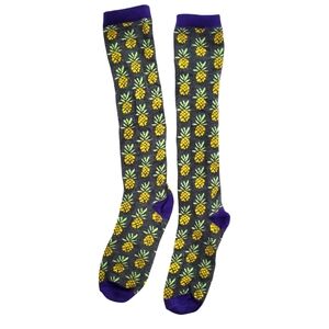 Womens‎ Pineapple Print Knee High Socks One Size Gray Yellow Purple